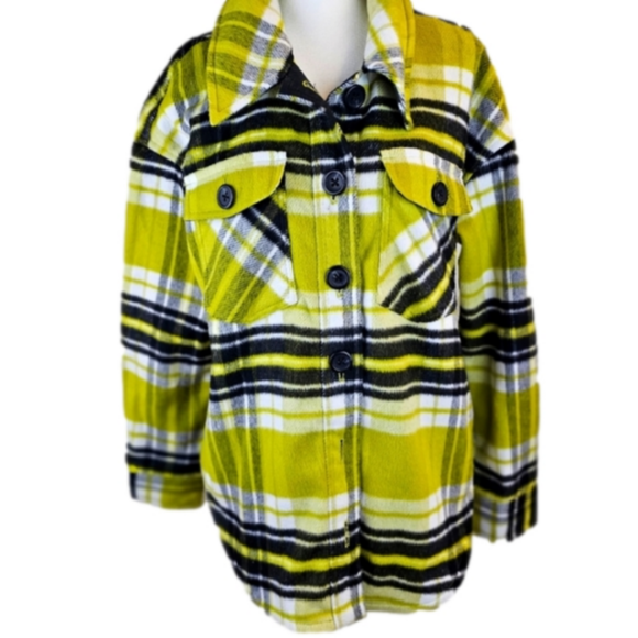 A.N.A. Yellow Plaid Fleece Flannel Button Up Shacket Jacket Size S - Picture 1 of 5